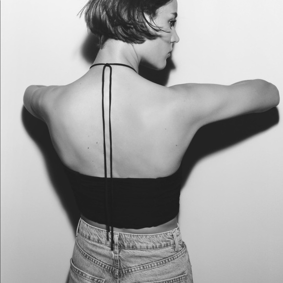 NWT Zara Black Satin Effect Draped Halter Top - Picture 8 of 9